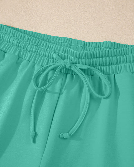 Bonbon Loose V Neck Tee and Drawstring Shorts Set
