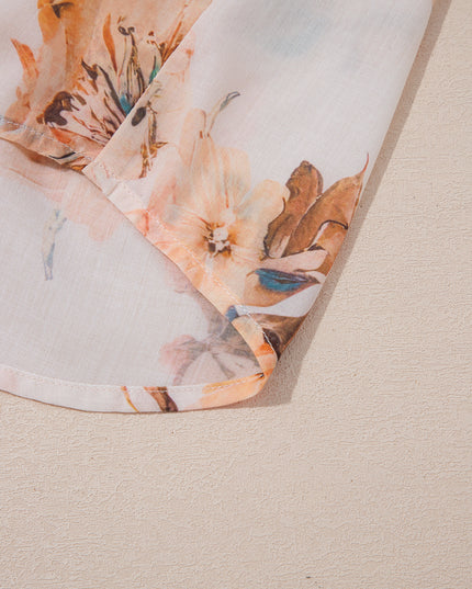 Orange Floral Puff Sleeve Lightweight Shirt