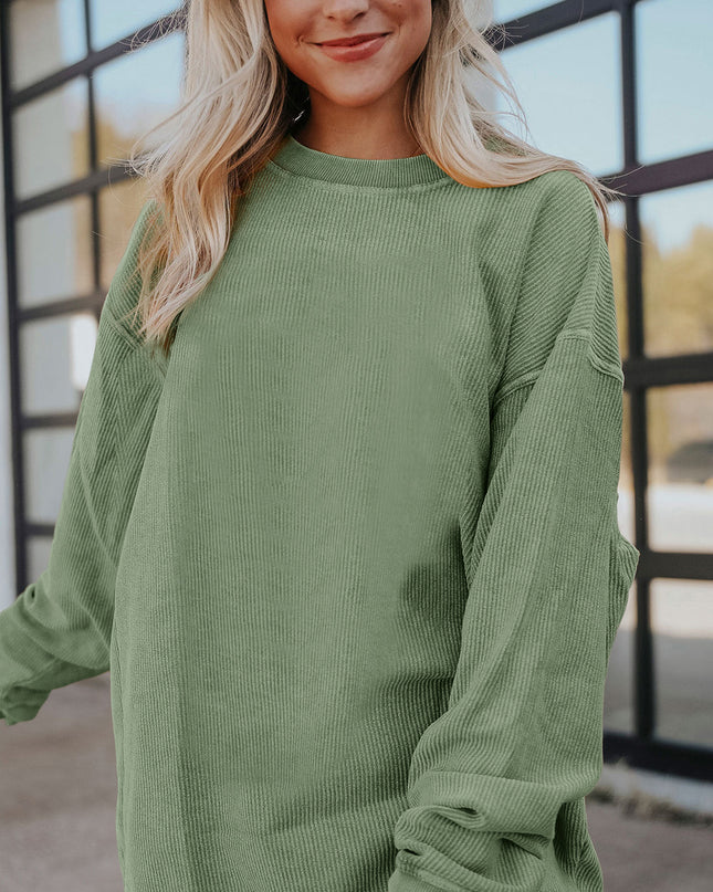 Red Plain Drop Sleeve Rib Knit Oversized Sweatshirt