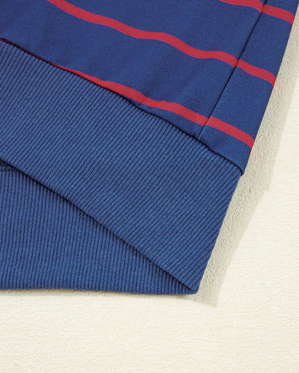 Blue Striped Overlap Detail Drop Shoulder Pullover Sweatshirt