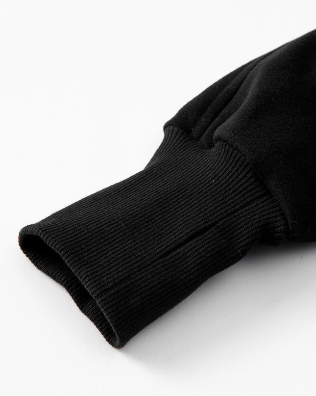 Black Zip Up Stand Collar Ribbed Thumbhole Sleeve Sweatshirt