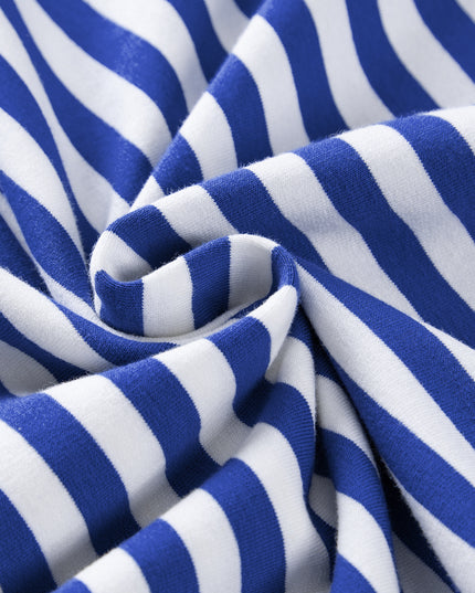 Blue Striped Contrast Trim Drop Shoulder Sweatshirt