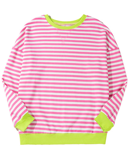 Blue Striped Contrast Trim Drop Shoulder Sweatshirt