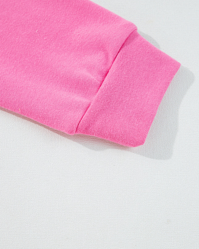 Sachet Pink Patchwork Long Sleeve Pullover and Shorts Set
