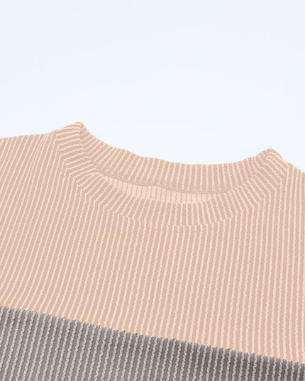 Multicolor Colorblock Ribbed Loose Long Sleeve Top
