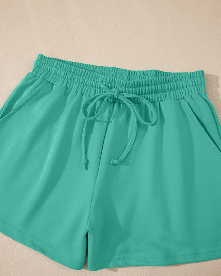Bonbon Loose V Neck Tee and Drawstring Shorts Set