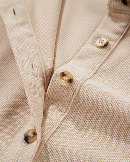 Oatmeal Corduroy Half Button Collared Long Sleeve Mini Dress
