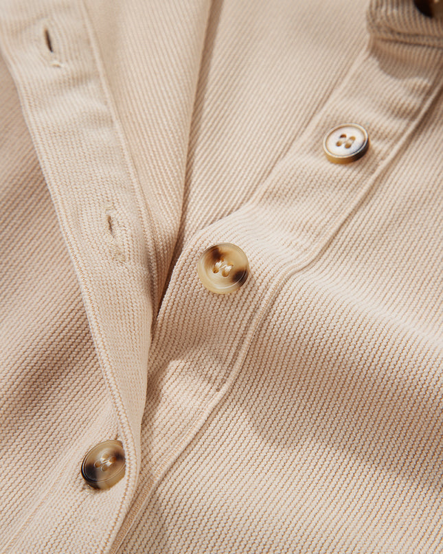 Oatmeal Corduroy Half Button Collared Long Sleeve Mini Dress