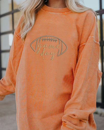 Dark Blue Football Graphic Drop Shoulder Game Day Corded Sweatshirt