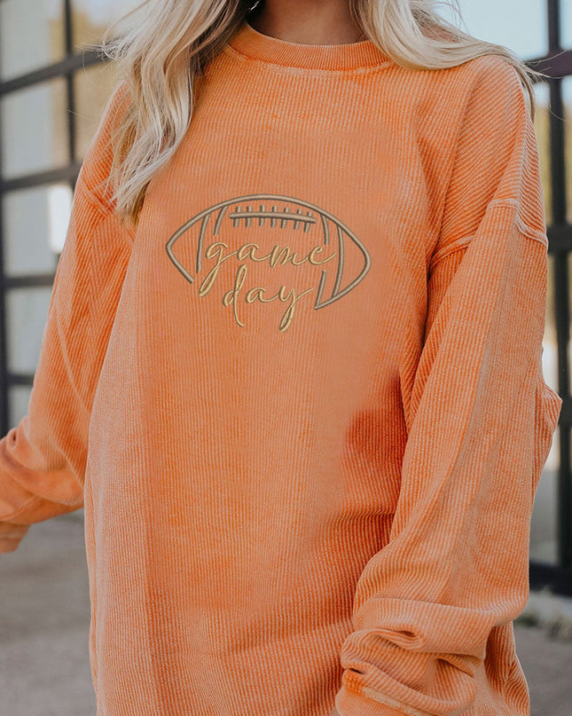 Dark Blue Football Graphic Drop Shoulder Game Day Corded Sweatshirt