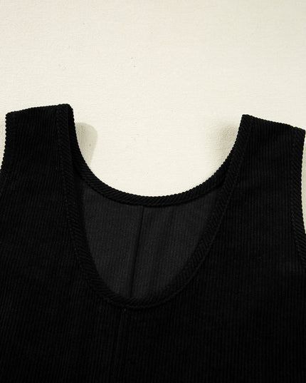 Black Corduroy Exposed Seam Sleeveless Mini Dress