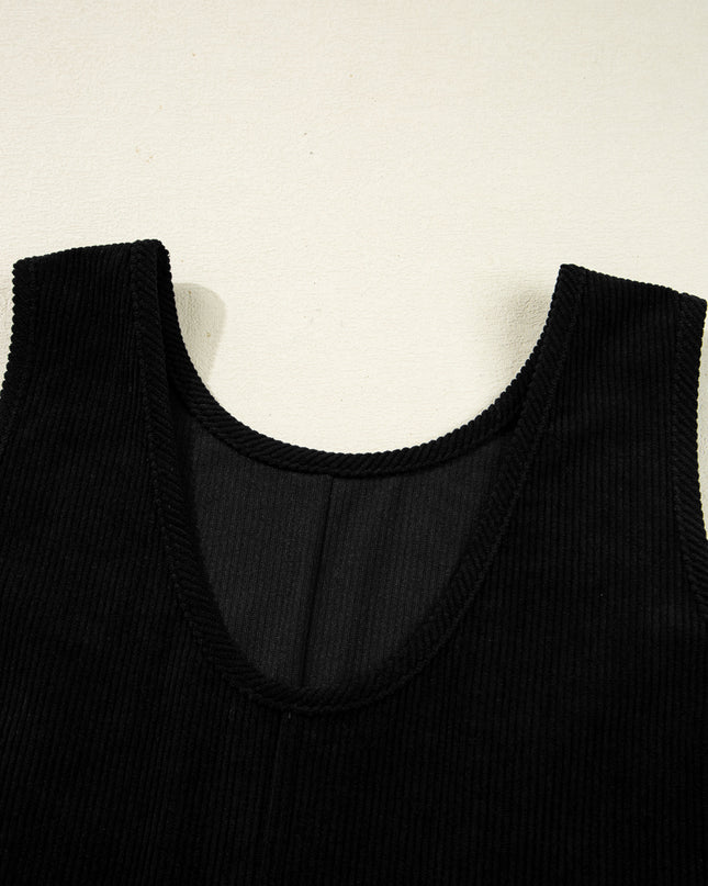 Black Corduroy Exposed Seam Sleeveless Mini Dress