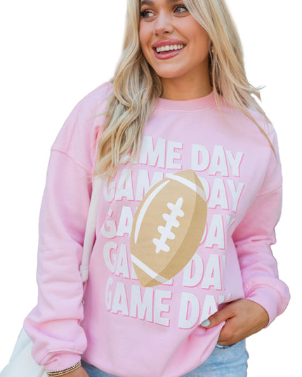 Pink GAME DAY Football Print Casual Sweatshirt