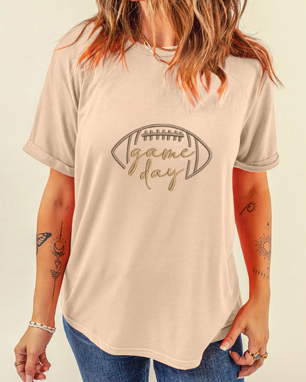 Khaki game day Rugby Embroidered Graphic T Shirt