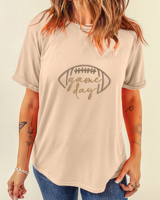 Khaki game day Rugby Embroidered Graphic T Shirt