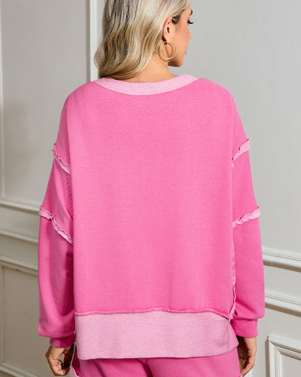 Sachet Pink Patchwork Long Sleeve Pullover and Shorts Set
