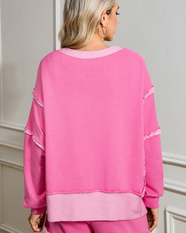 Sachet Pink Patchwork Long Sleeve Pullover and Shorts Set