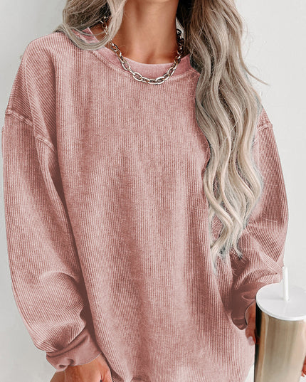 Green Ribbed Round Neck Drop Sleeve Pullover Sweatshirt
