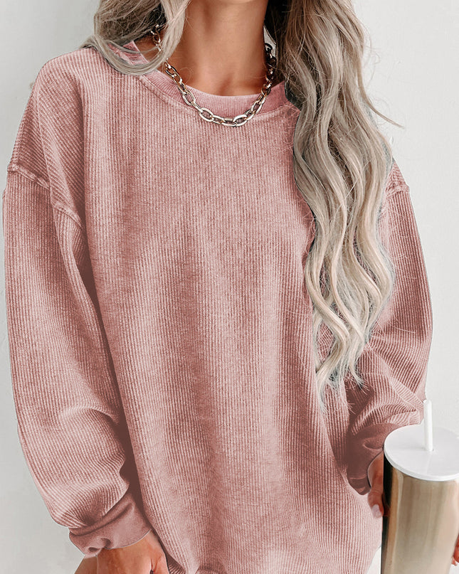 Green Ribbed Round Neck Drop Sleeve Pullover Sweatshirt