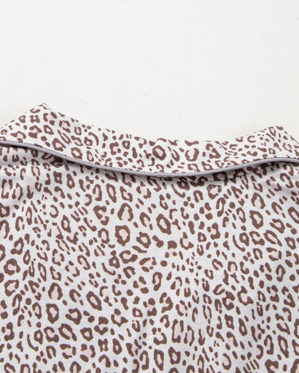 White Allover Leopard Print Long Sleeve and Pants Pajama Set