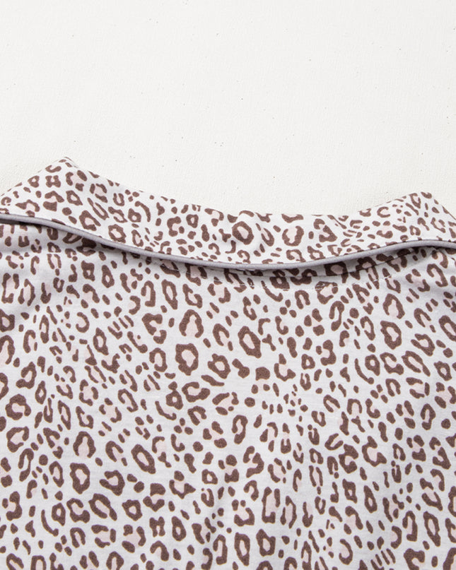 White Allover Leopard Print Long Sleeve and Pants Pajama Set