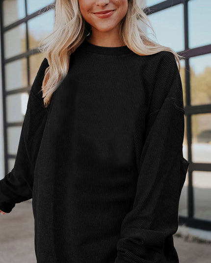 Red Plain Drop Sleeve Rib Knit Oversized Sweatshirt
