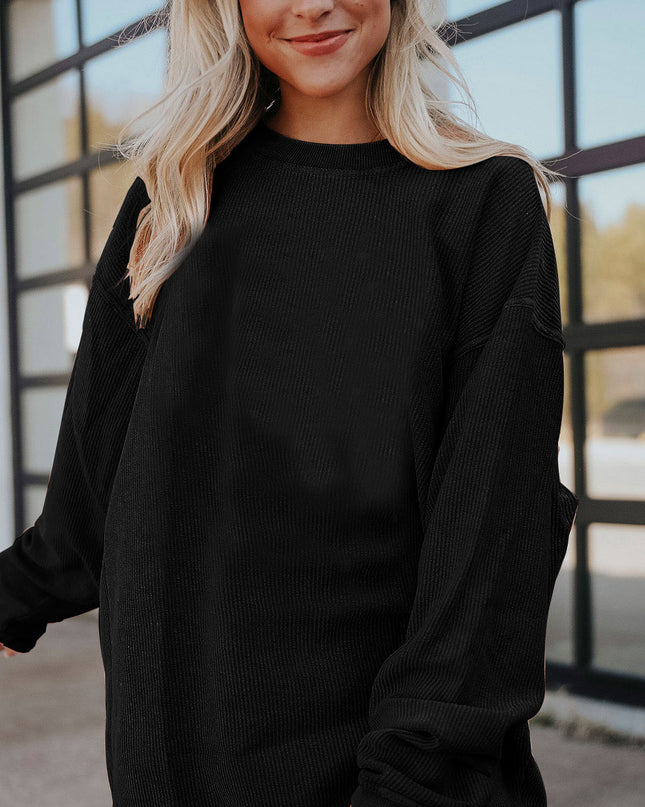 Red Plain Drop Sleeve Rib Knit Oversized Sweatshirt