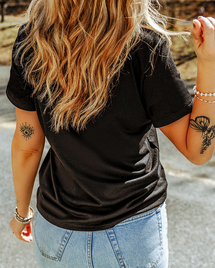 Black Sequined Halloween Spirit Pattern Patched Custom Casual Tee