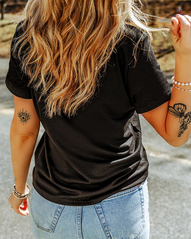 Black Sequined Halloween Spirit Pattern Patched Custom Casual Tee