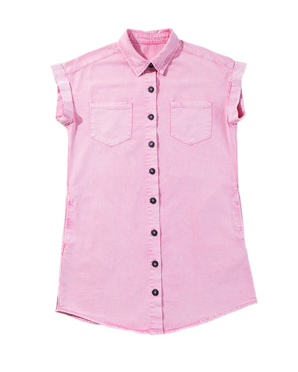 Orchid Petal Double Chest Pocket Denim Shirt Dress