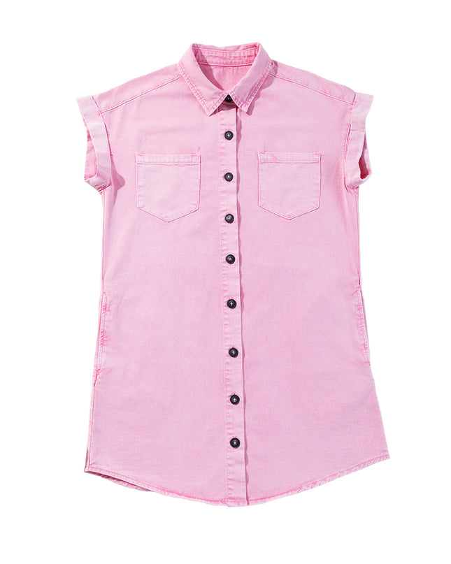 Orchid Petal Double Chest Pocket Denim Shirt Dress