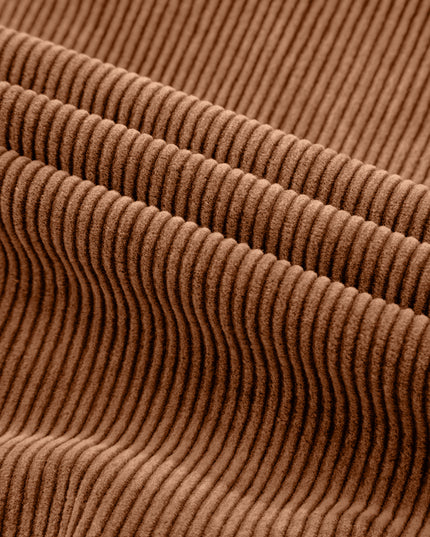Chestnut Half Zipper Kangaroo Pocket Drawstring Corduroy Hoodie