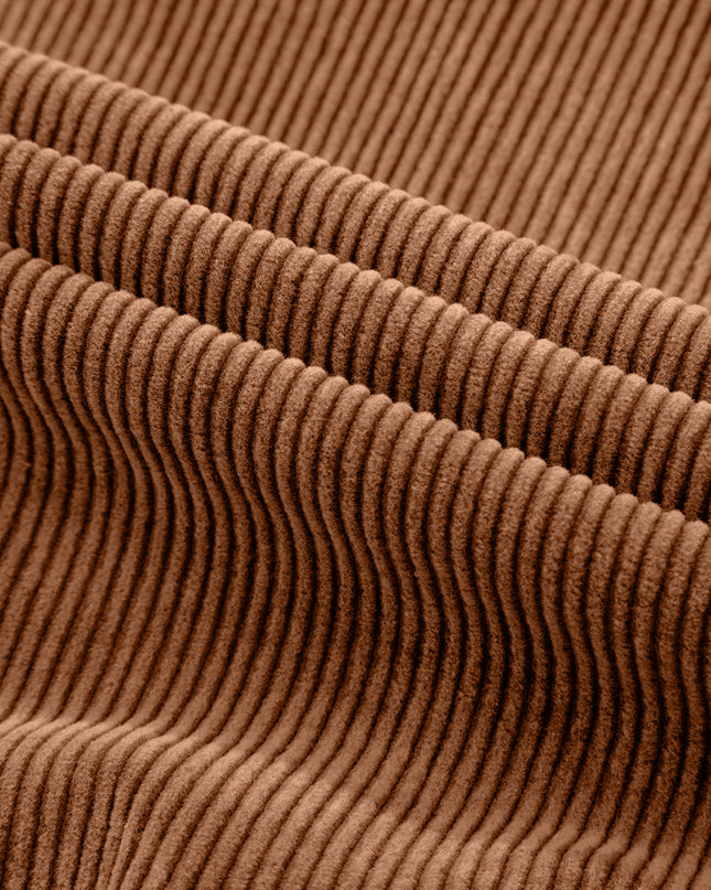 Chestnut Half Zipper Kangaroo Pocket Drawstring Corduroy Hoodie