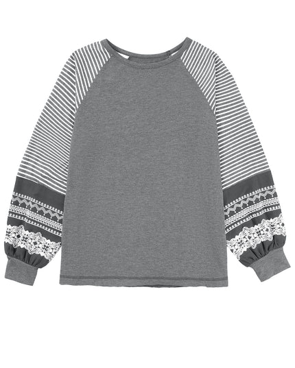 Rose Red Contrast Print Striped Raglan Long Sleeve Loose Top
