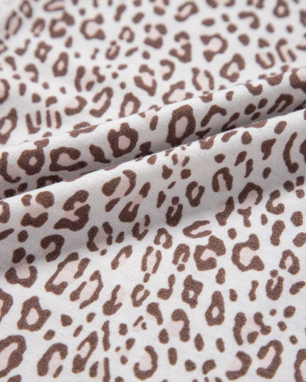 White Allover Leopard Print Long Sleeve and Pants Pajama Set