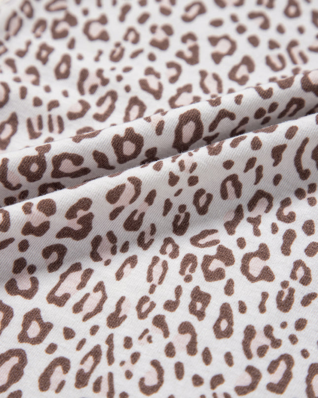 White Allover Leopard Print Long Sleeve and Pants Pajama Set