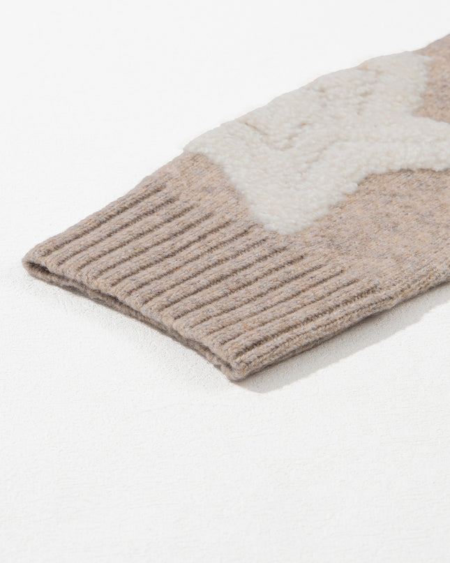 Khaki Star Pattern Pockets Button Front Cardigan