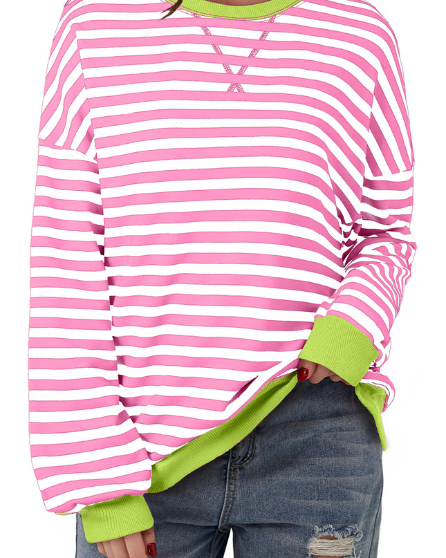 Blue Striped Contrast Trim Drop Shoulder Sweatshirt