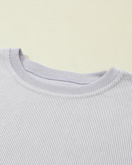 Red Plain Drop Sleeve Rib Knit Oversized Sweatshirt