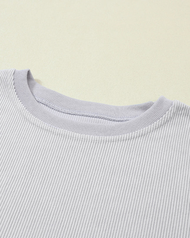 Red Plain Drop Sleeve Rib Knit Oversized Sweatshirt