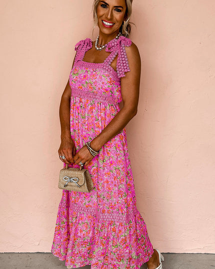 Green Floral Lace Tied Strap Empire Waist Maxi Dress