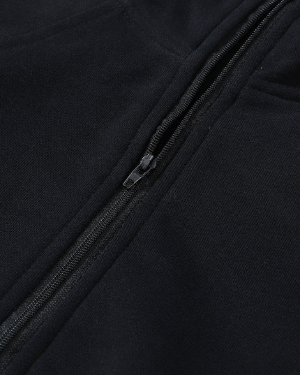 Black Zip Up Stand Collar Ribbed Thumbhole Sleeve Sweatshirt