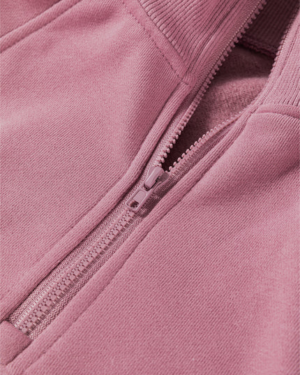 White Zipper Collared Drop Shoulder Plain Sweatshirt
