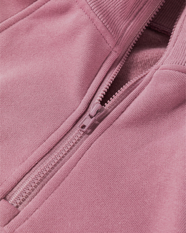 White Zipper Collared Drop Shoulder Plain Sweatshirt