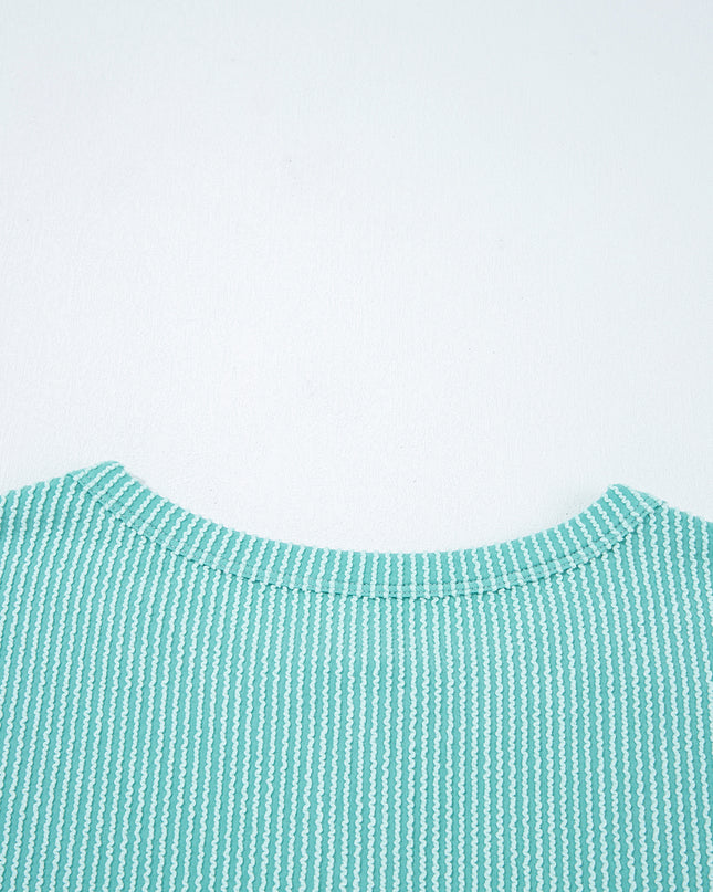 Multicolour Twisted Ribbed Colorblock Patchwork Henley Top