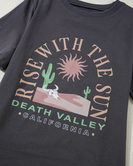Dark Grey RISE WITH THE SUN Graphic Tee