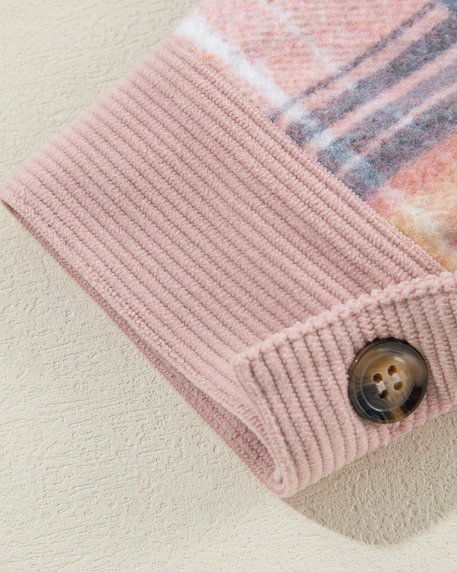 Cinnamon Plaid Corduroy Patchwork Pocket Loose Shacket