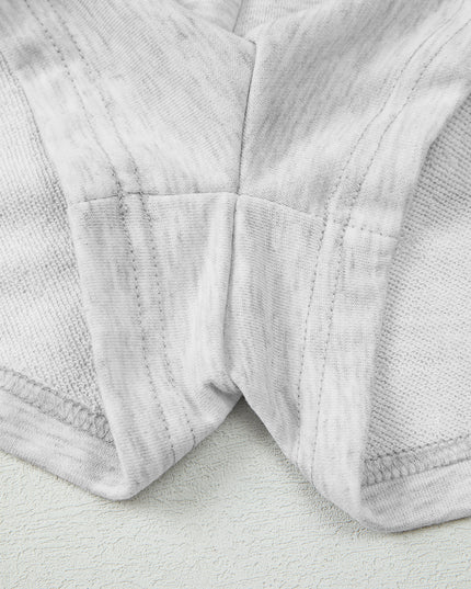 Light Grey Bow Embroidery Long Sleeve Pullover and High Waist Shorts Set