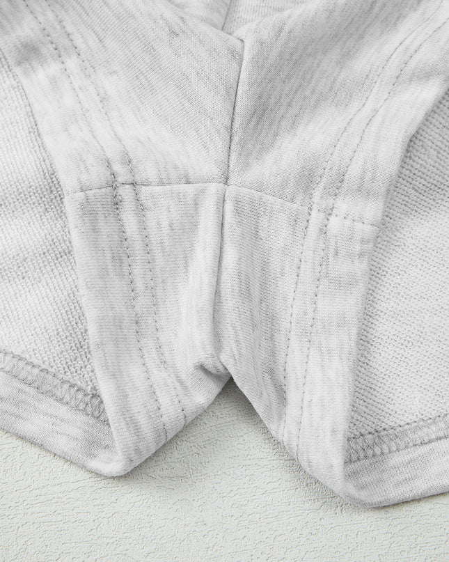 Light Grey Bow Embroidery Long Sleeve Pullover and High Waist Shorts Set