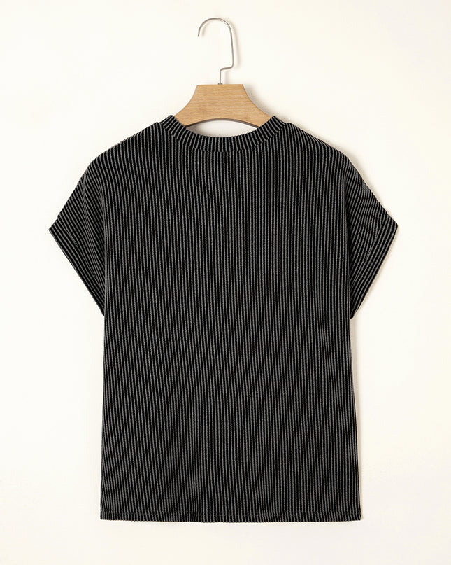 Dark Blue Corded Knit Color Block Pocketed Crew Neck T Shirt